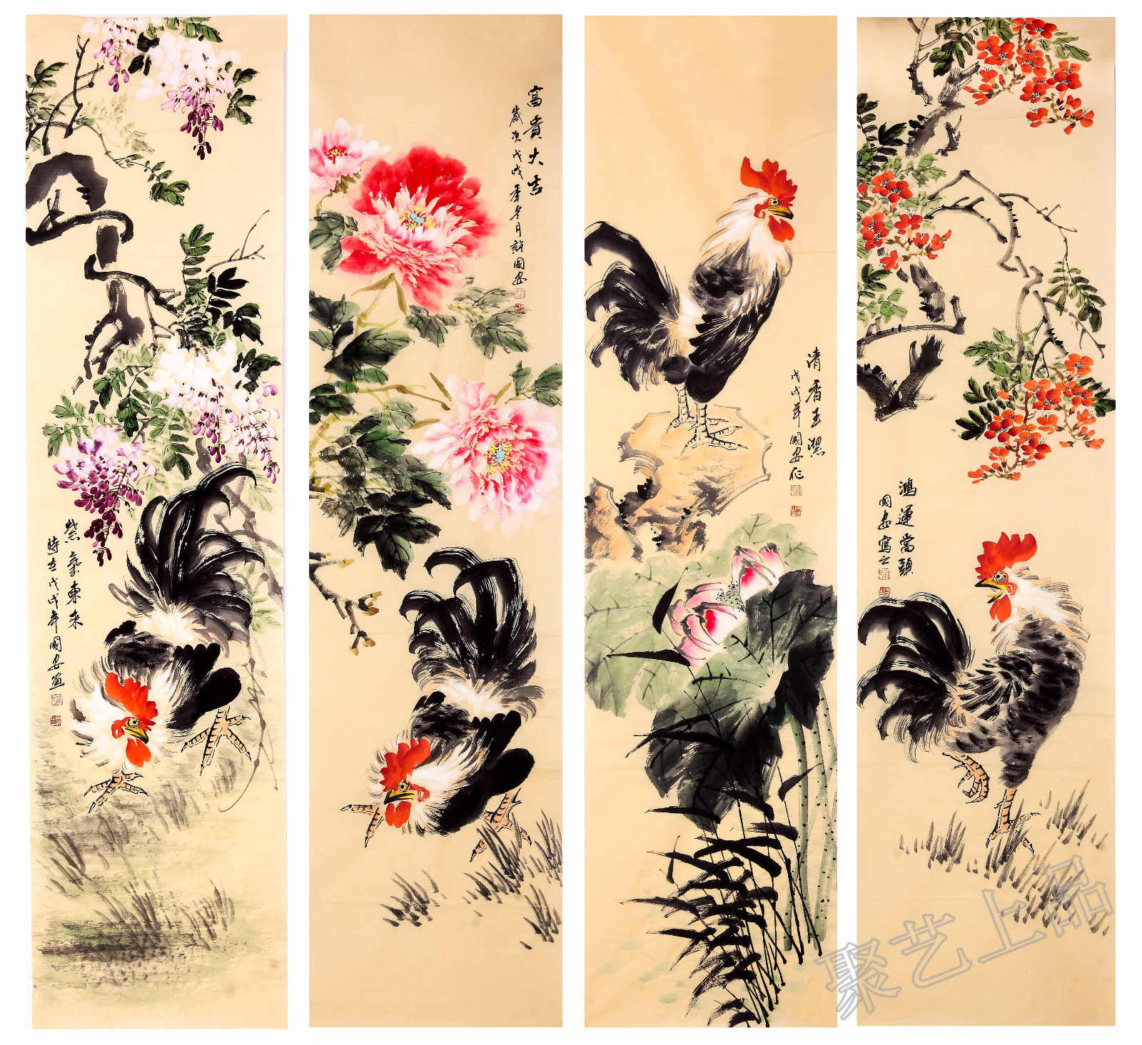 探寻传统美学，花鸟四条屏国画的艺术魅力