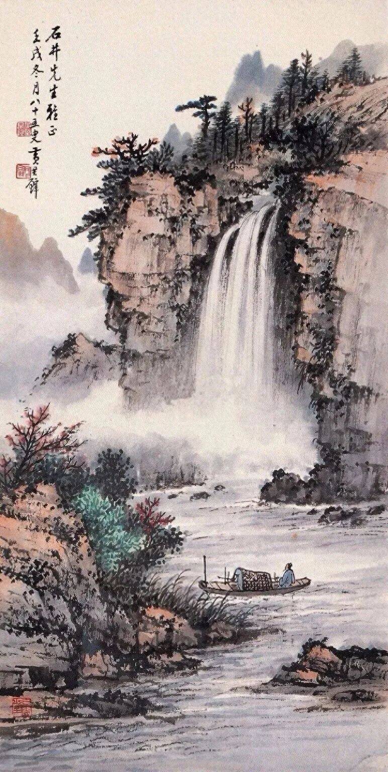 山水之美，尽在瀑布之灵——探索高清大图中的国画瀑布魅力